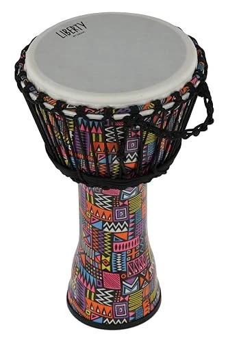 GEWA Liberty Djembé Rope Tuned - Diameter: 10" (25.4 cm), Height: 19.5" (49 cm) - Number of Rope Runners: 25 - Pattern: Abstract
