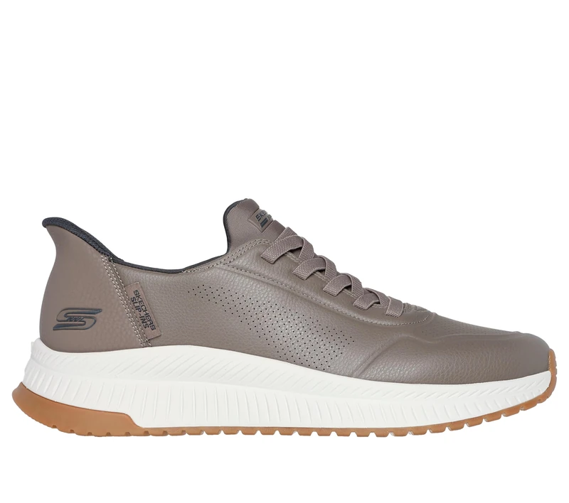 Skechers Men's Bobs Squad 4 Direct Step Slip-On Sneakers, Taupe Pu, 8.5 UK