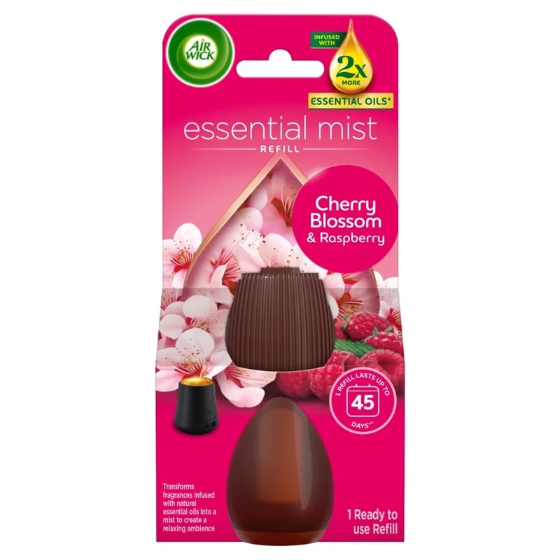 Air Wick Cherry Blossom & Raspberry Essential Mist Single Refill 1x20ml, Lasting for up to 45 days per refill, Air Freshener