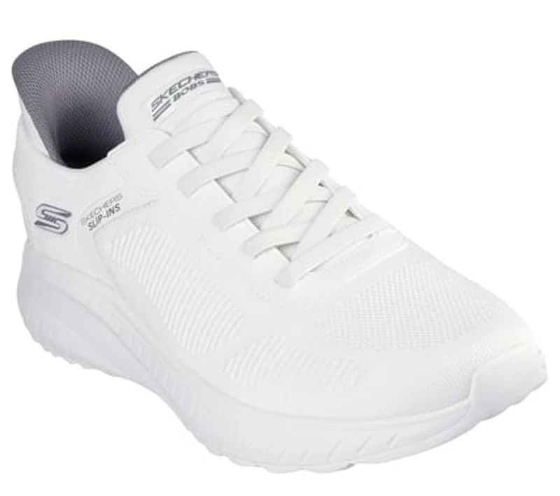 Skechers Men's Bobs Squad Chaos Solid Step Slip-On Sneakers, White Knit, 13 UK Wide