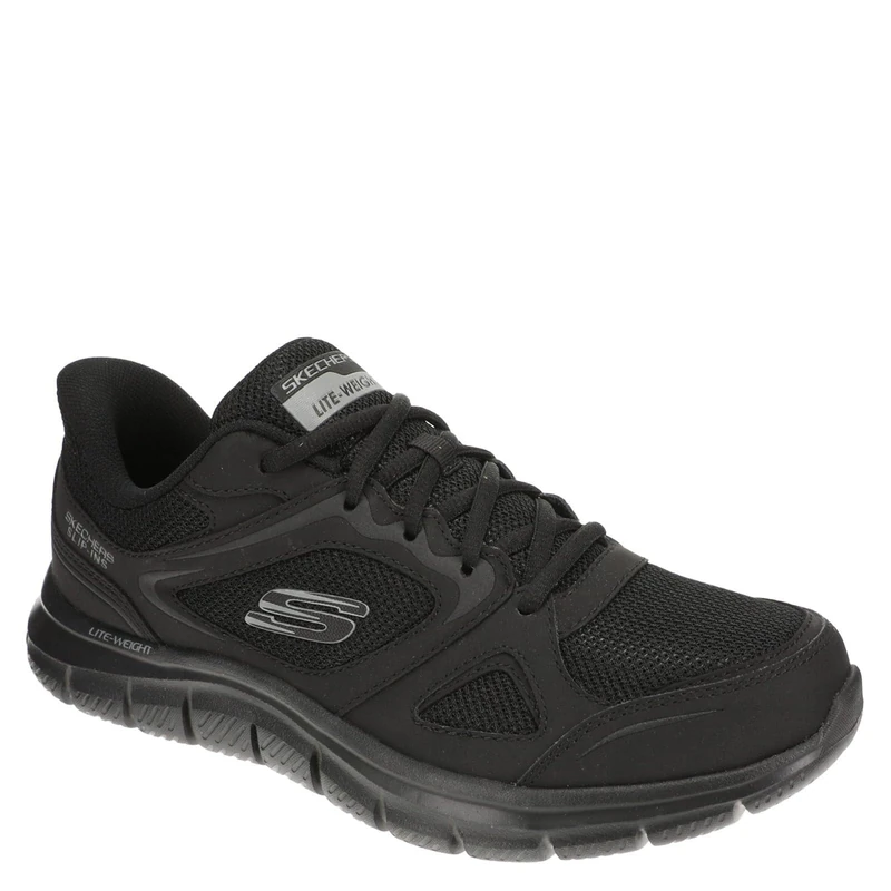 Skechers Men's Track Ezral Slip-On Sneakers, Black Leather/Mesh/Pu, 12 UK
