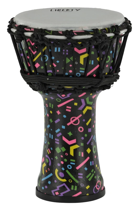 GEWA Liberty Djembé Rope Tuned - Diameter: 7" (17.8 cm), Height: 12.5" (31.5 cm) - Number of Rope Runners: 14 - Pattern: Crazy Neon