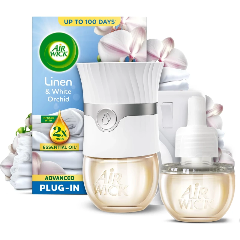 Air Wick Linen & White Orchid Advanced Electrical Plug-In Kit 19ml, Lasts for up to 100 days, Air Freshener