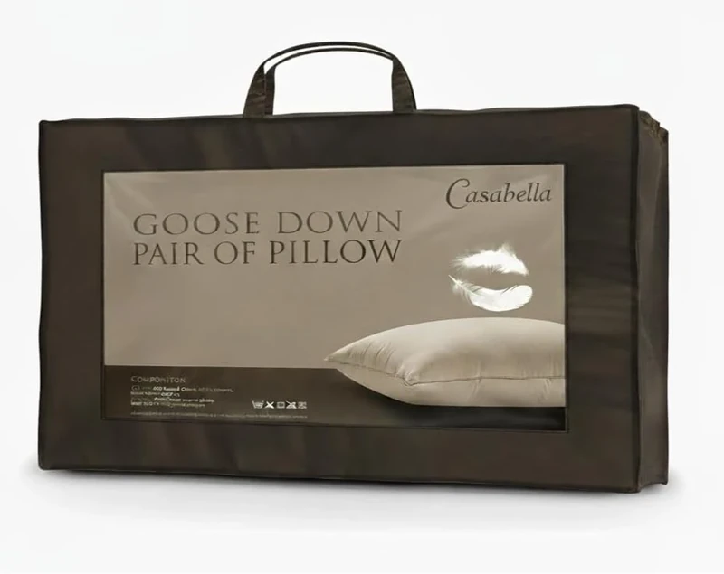Casabella Pillows - Pillows 4 Pack - Goose Feather & Down Pillow - Prime Quality Neck Pillow, Back Support - 100% Cotton Shell, Hypoallergenic, Medium & Soft Firmness (48x74cm)