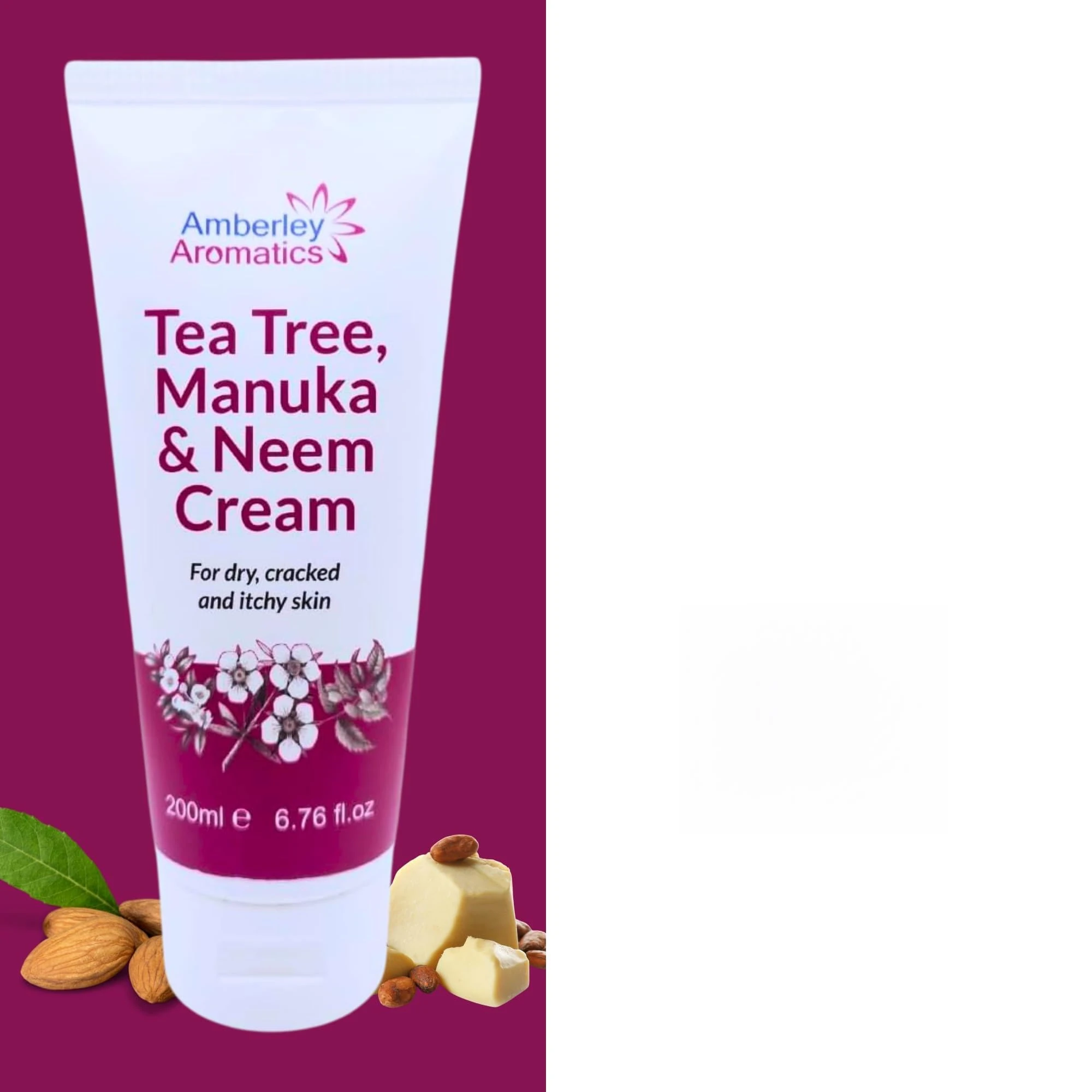 Tea Tree, Manuka & Neem Cream (200ml) -Antibacterial, Anti-fungal, Antiseptic, Anti-Itch, Dry, Chapped & Cracked Skin, Eczema, Psoriasis, Jock Itch, Fungal infections. Fast Effective Relief