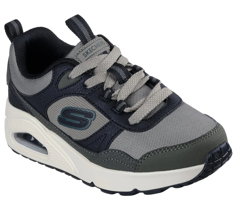 Skechers Boy's Uno Retro-Groove Sneakers, Brown & Black Synthetic/Tan Textile/Green, 6 UK Child