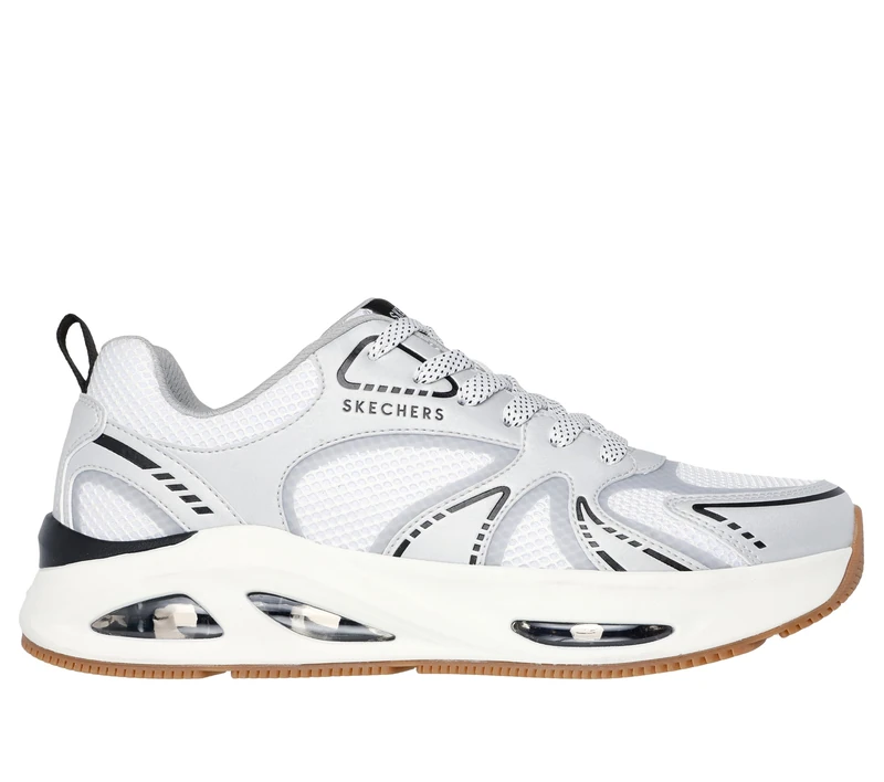 Skechers Men's Uno Ego Aurair Sneaker, White and Silver Duraleather, Hotmelt/Mesh, 8 UK