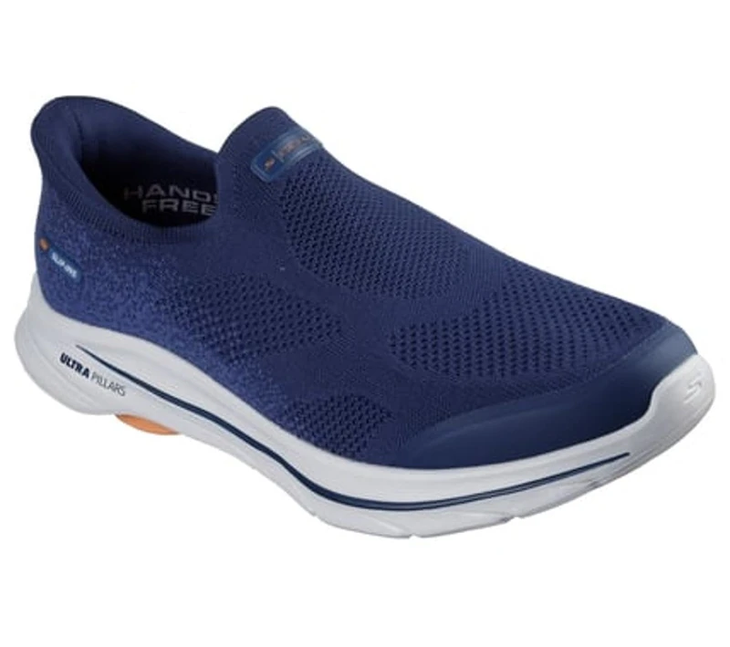 Skechers Men's Go Walk 8 Pelayo Slip-On Sneakers, Navy Textile/Orange Trim, 11.5 UK