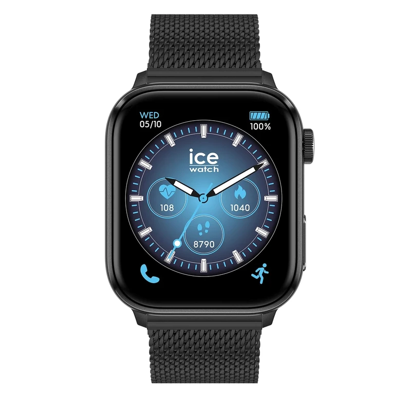 ICE-WATCH - ICE smart 3.0 Black Milanese 1.78 AMOLED GPS - Connected watch rectangular black mixed with metal bracelet - 024300 (1.78 inch)