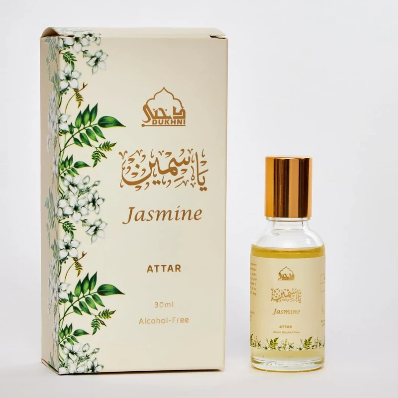 Jasmine Attar Oil by Dukhni | Arabic perfume oils for men and women | 30ml Pure roll on perfume, jasmine oil, floral attar | Eid, Ramadan, Umrah Gifts, Vegan Islamic Fragrances
