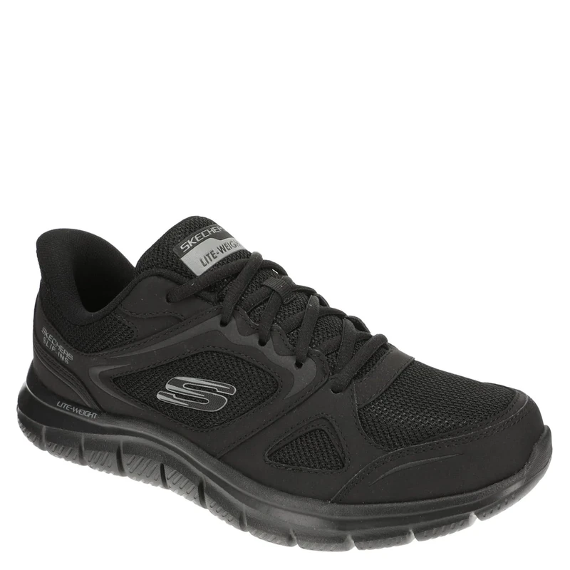 Skechers Men's Track Ezral Slip-On Sneakers, Black Leather/Mesh/Pu, 10.5 UK