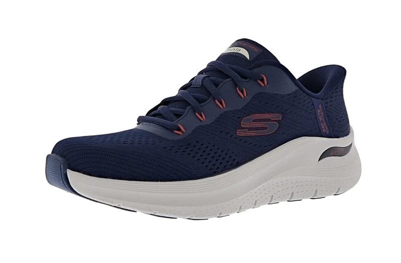 Skechers Men's Arch Fit 2.0 Lestur Slip-On Sneakers, Navy Mesh/Synthetic/Red Trim, 13 UK