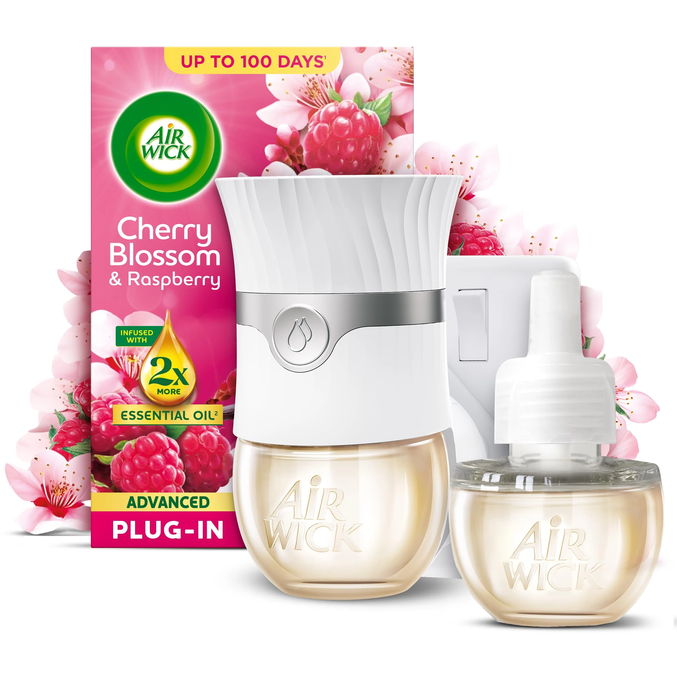 Air Wick Cherry Blossom & Raspberry Advanced Electrical Plug-in Kit 19ml, Lasts for up to 100 Days, Air Freshener