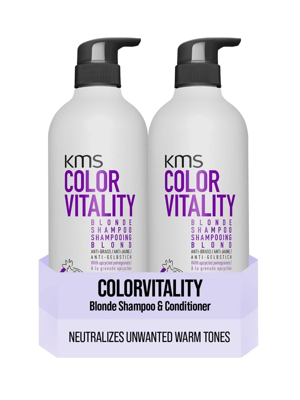 KMS ColorVitality Blonde Shampoo for Blonde Hair, 750ml & Blonde Conditioner for Blonde Hair, 750ml Bundle - Color Protection, Shine, Hydration, with Upcycled Pomegranate, Vegan Formula