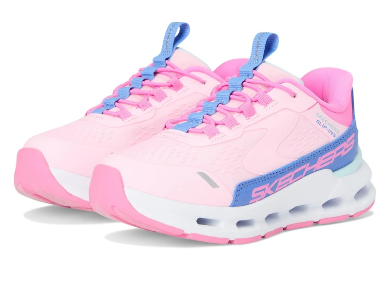 Skechers Girl's Glide-Step + Vista Lane Sneakers, Pink Synthetic/Blue Trim, 1 UK Child