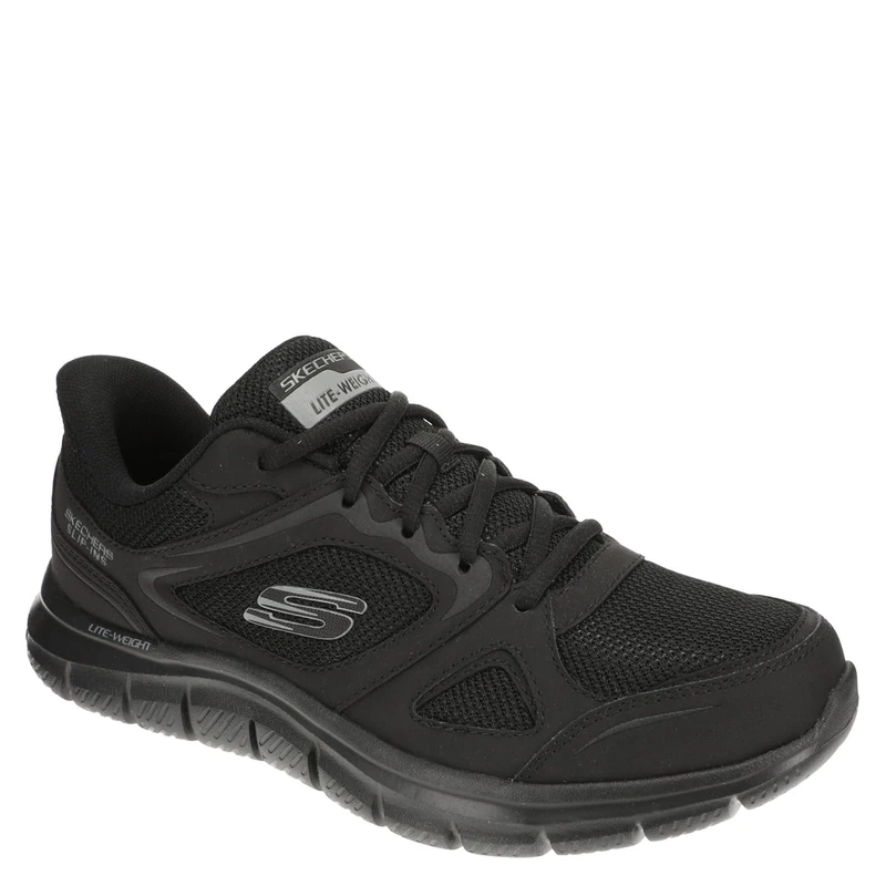 Skechers Men's Track Ezral Slip-On Sneakers, Black Leather/Mesh/Pu, 9 UK