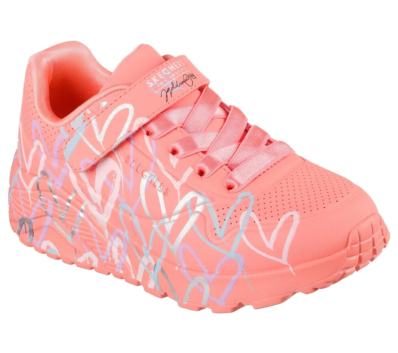 Skechers Girl's Uno Lite Love Levitate Sneakers, Coral Synthetic/Multi Trim, 9.5 UK Child