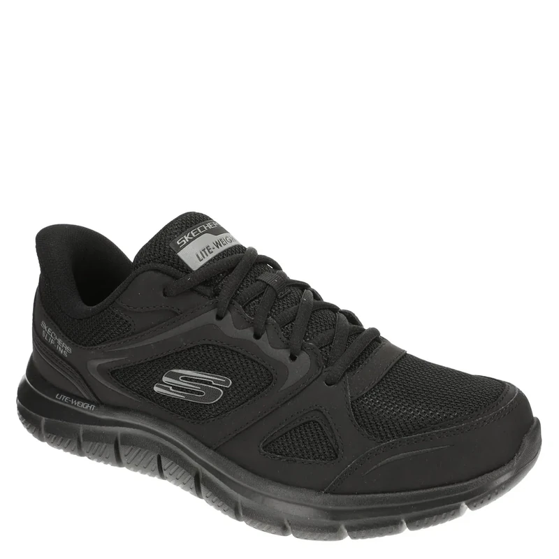 Skechers Men's Track Ezral Slip-On Sneakers, Black Leather/Mesh/Pu, 8 UK