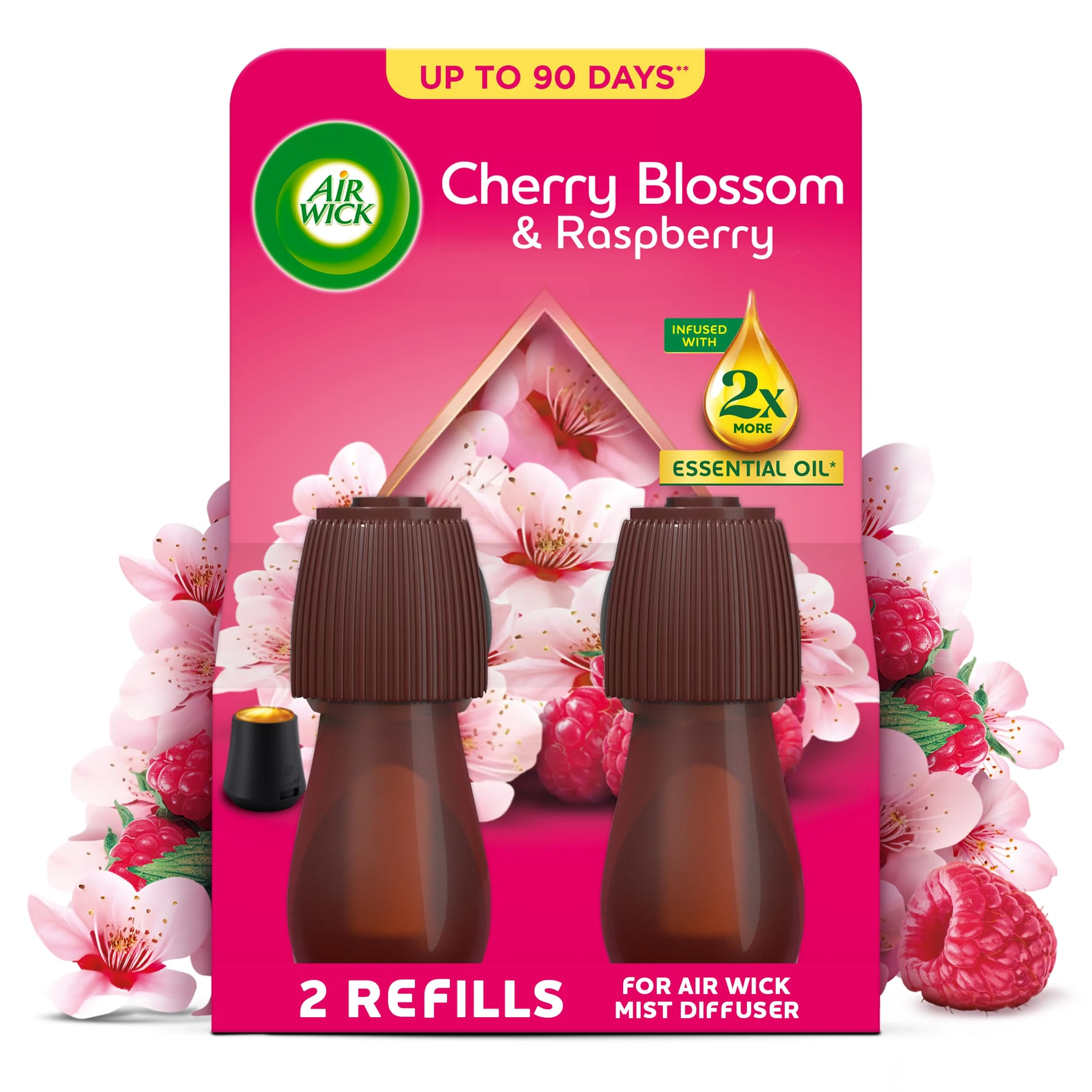 Air Wick Cherry Blossom & Raspberry Essential Mist Twin Refill 20ml, Lasting for up to 45 days per refill, Air Freshener
