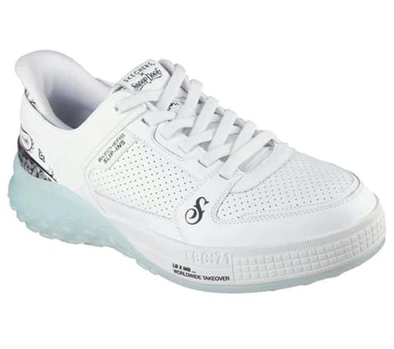 Skechers Men's Sizzle Snoop Sizzle Toke Slip-Ins Slip-On Sneakers, White Leather/Ice Blue Trim, 9 UK