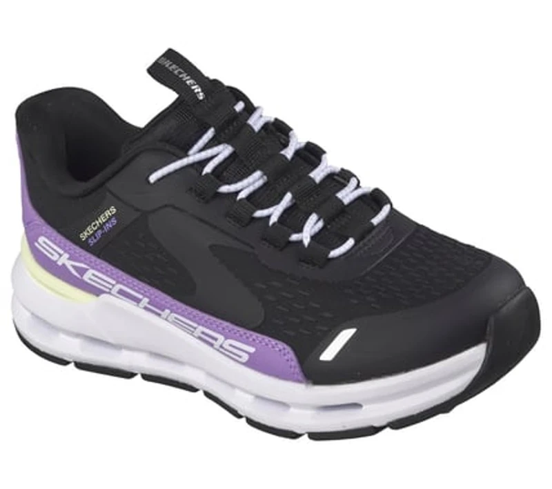 Skechers Girl's Glide-Step + Vista Lane Sneakers, Black Synthetic/Purple Trim, 12.5 UK Child