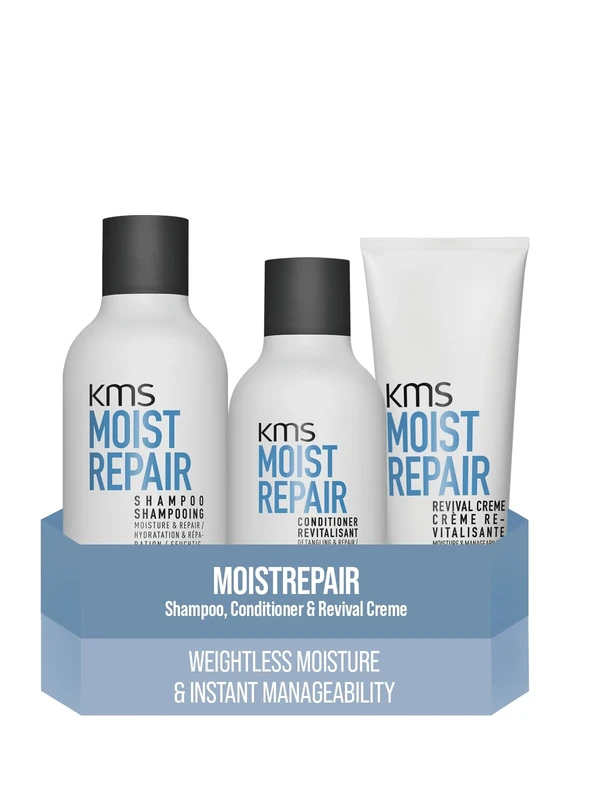 KMS MoistRepair Bundle - Shampoo & Conditioner (550ml) and Revival Cream (125ml)