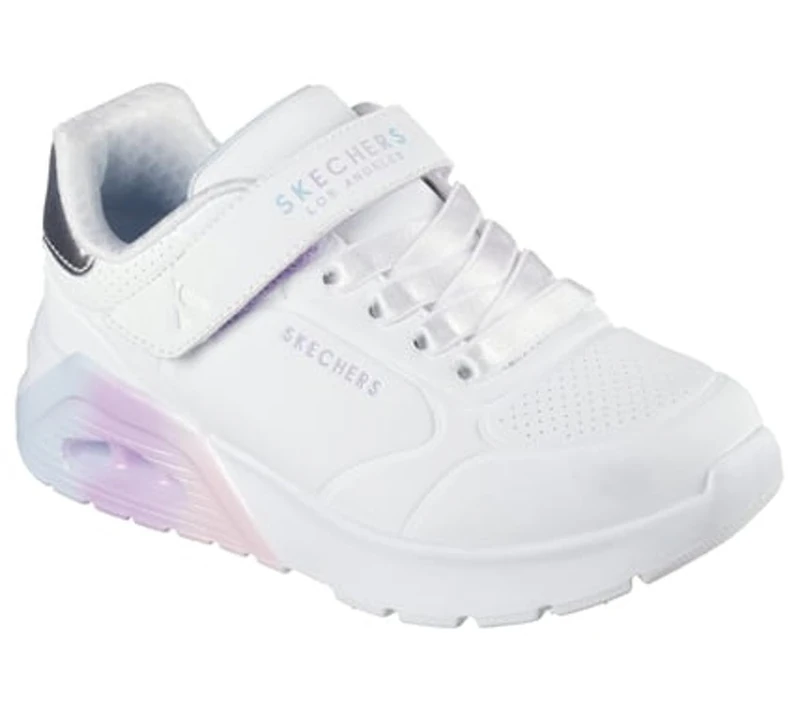 Skechers Girl's Uno Lite 2.0 Vivid Metallic Sneakers, White Synthetic/Multi Trim, 13.5 UK Child