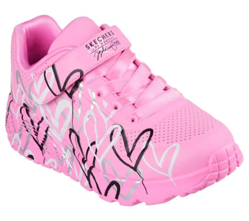 Skechers Girl's Uno Lite Love Levitate Sneakers, Hot Pink Synthetic/Multi Trim, 13 UK Child