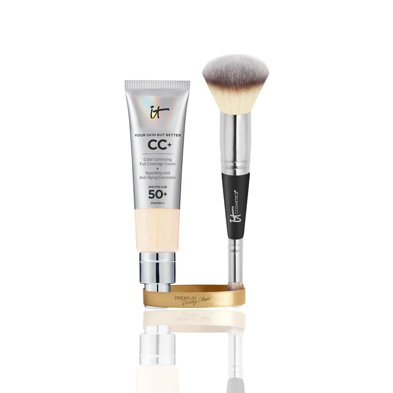 IT Cosmetics CC+ Cream SPF 50 Fair 32ml & Heavenly Luxe Complexion Perfection Brush #7, Double-Ended Foundation & Concealer Brush