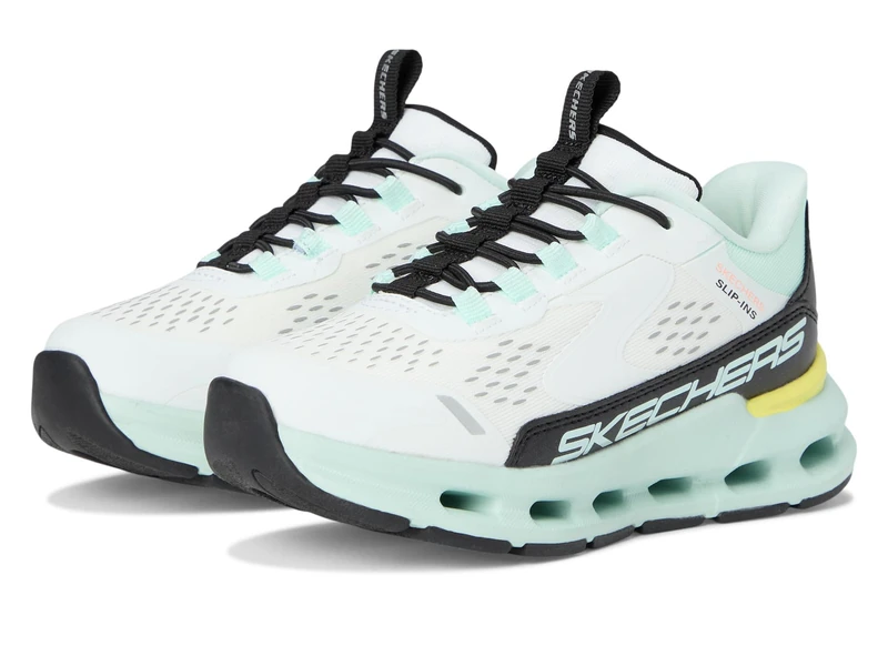Skechers Girl's Glide-Step + Vista Lane Sneakers, White Synthetic/Black/Turquoise Trim, 2.5 UK Child