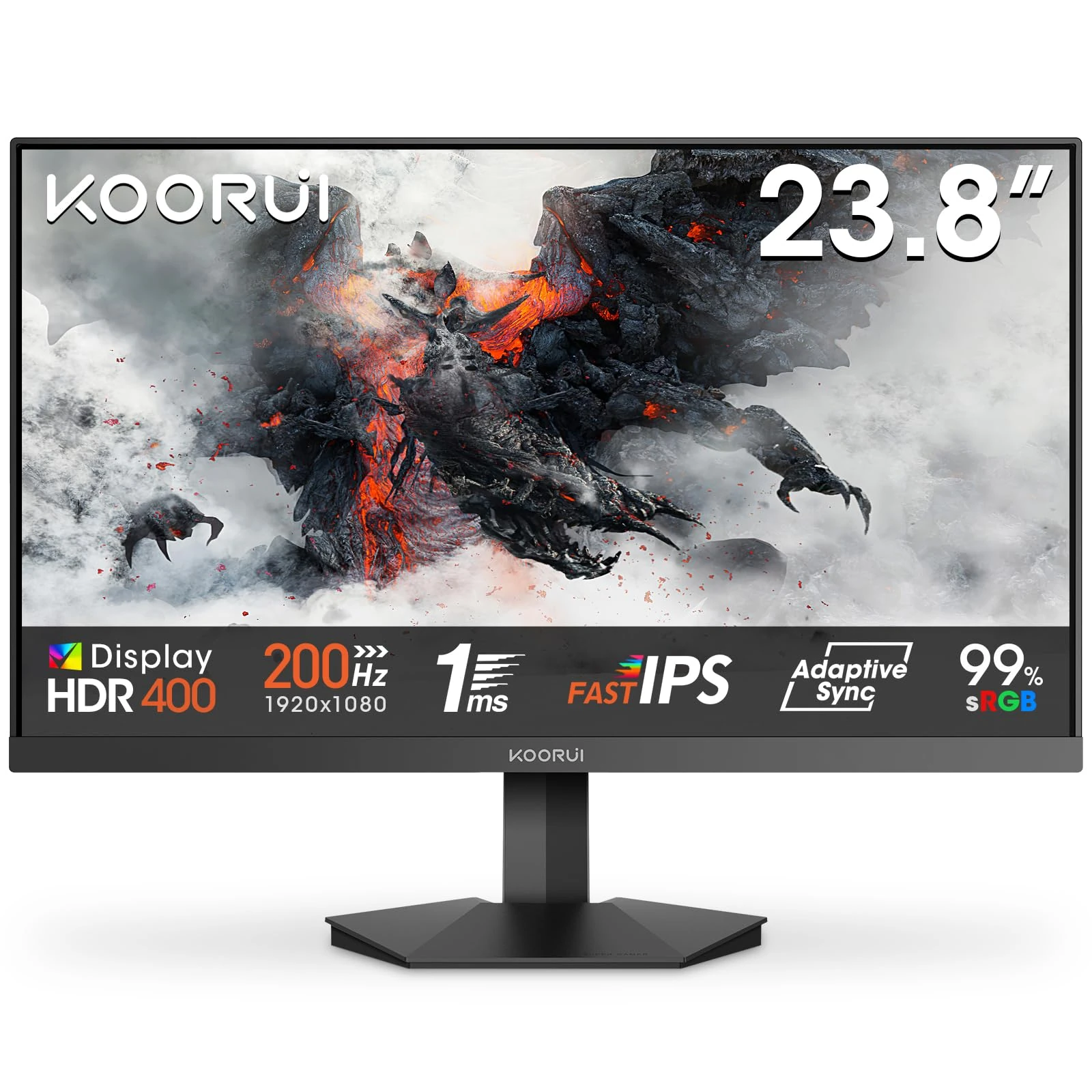 KOORUI G2411P 24 Inch Gaming Monitor, 200Hz, Fast IPS, HDR 400, Full-HD 1080P, 1ms, Adaptive Sync, VESA Mountable, HDMI/DP, Low Blue Light, 99% SRGB