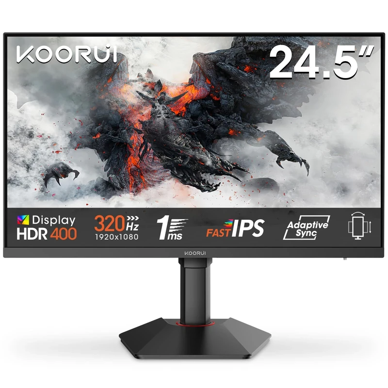 KOORUI G2511E 25 Inch Gaming Monitor,320Hz, Fast IPS, Full-HD 1080P, 1ms, Adaptive Sync, Lifting Adjustable, VESA Mountable, HDMI/DP, Low Blue Light, 99% SRGB