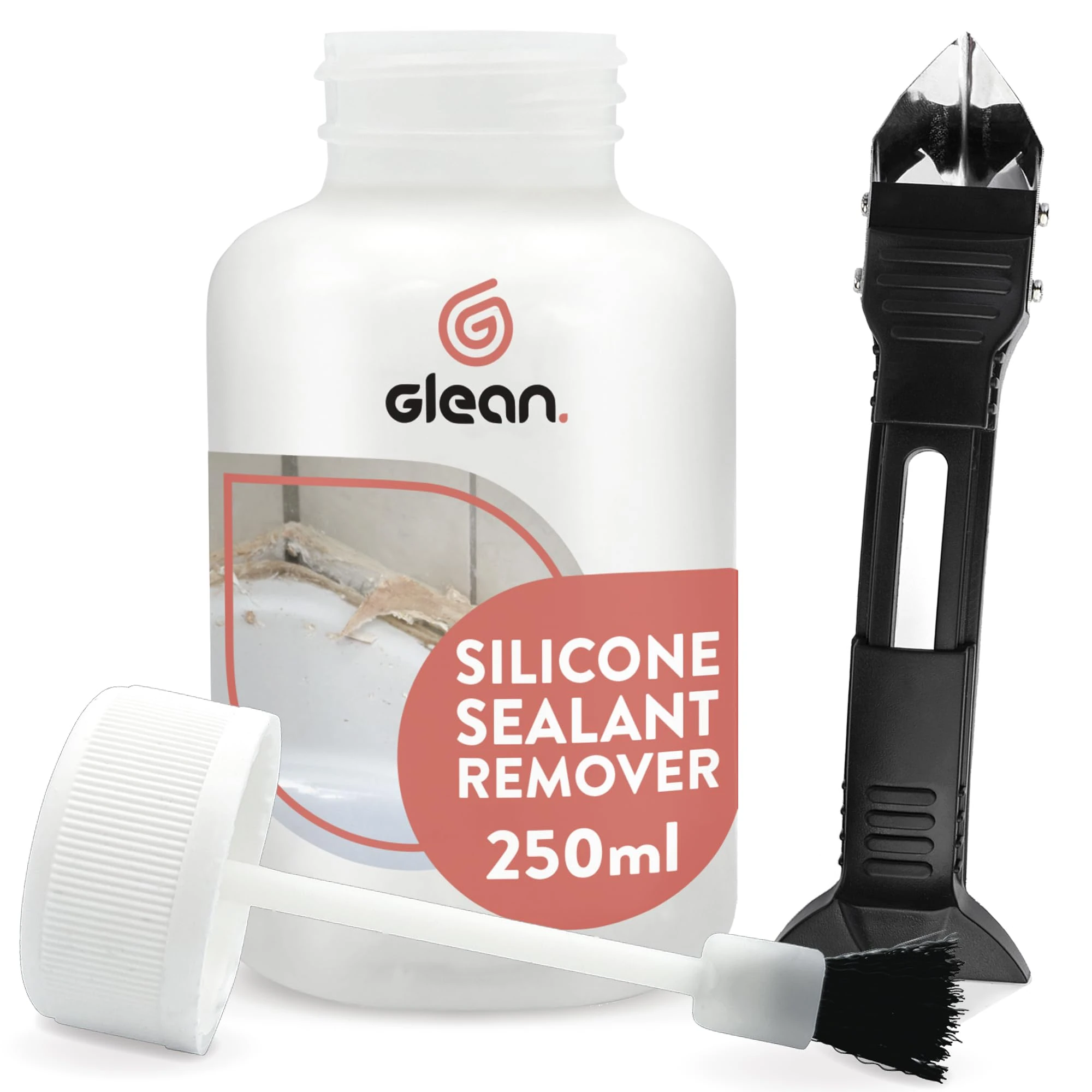 GLEAN Silicone Removal Gel & Sealant Remover Kit | 250ml | 10Pc Grout Tool Set | 3-in-1 Caulk Finishing & Sealant Removal Tool | Silicone For Bathroom Remover Kit