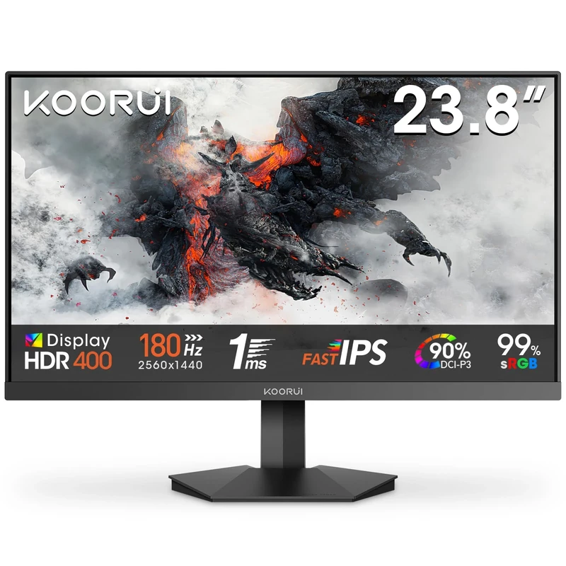 KOORUI G2421V 24 Inch Gaming Monitor,180Hz, Fast IPS, QHD 1440P, 1ms, Adaptive Sync, VESA Mountable, HDMI/DP, Low Blue Light, 99% SRGB