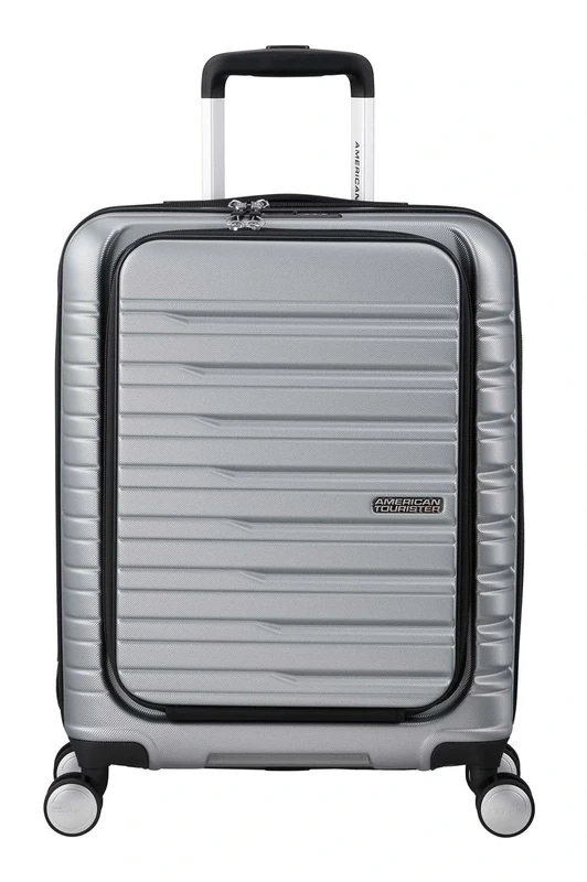 American Tourister Flashline - Spinner S, Hand Luggage with Front Loading, 55 cm, 34 L, Silver (Sky Silver)