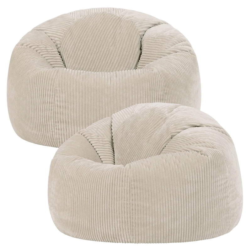 icon Kingston Cord Bean Bag, Set of 2, Stone Beige, Large Adult Bean Bag Chair with Filling Included, Comfy Chair, Living Room Furniture, Bedroom Furniture