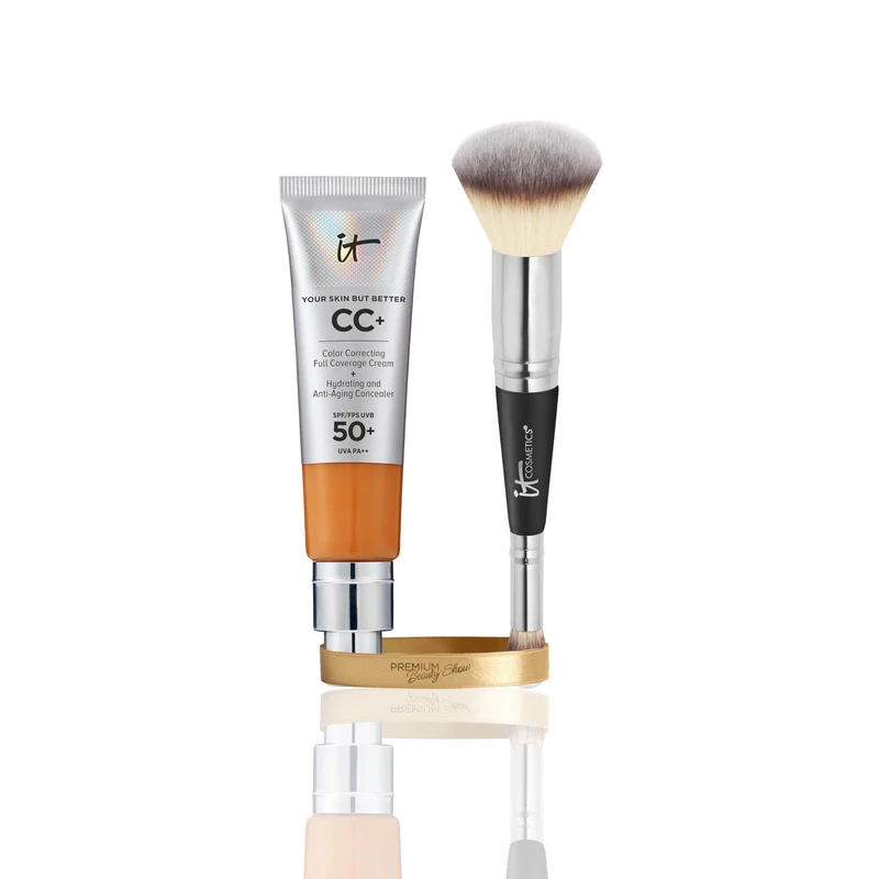 IT Cosmetics CC+ Cream SPF 50 Rich 32ml & Heavenly Luxe Complexion Perfection Brush #7, Double-Ended Foundation & Concealer Brush