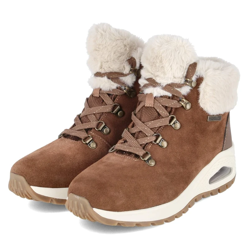 Skechers Women's Uno Rugged Moonlight Ridge Sneaker, Chestnut Suede/Duraleather/Faux Fur, 4 UK