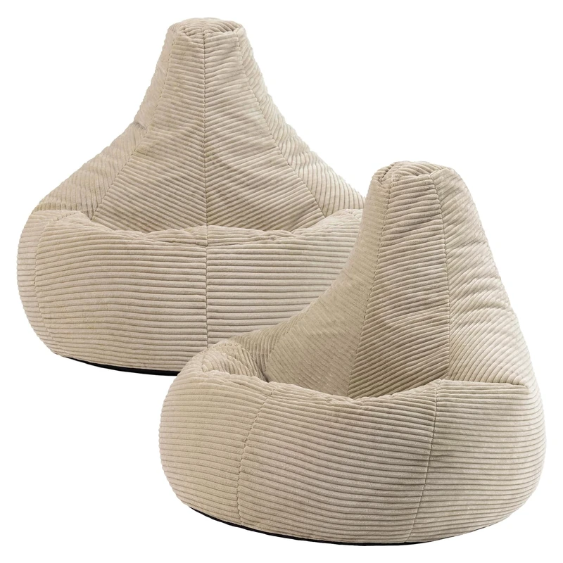 icon Dalton Cord Bean Bag Chair, Set of 2, Beige, Large Adult Bean Bag with Filling Included, Comfy Chair, Living Room Furniture, Bedroom Furniture