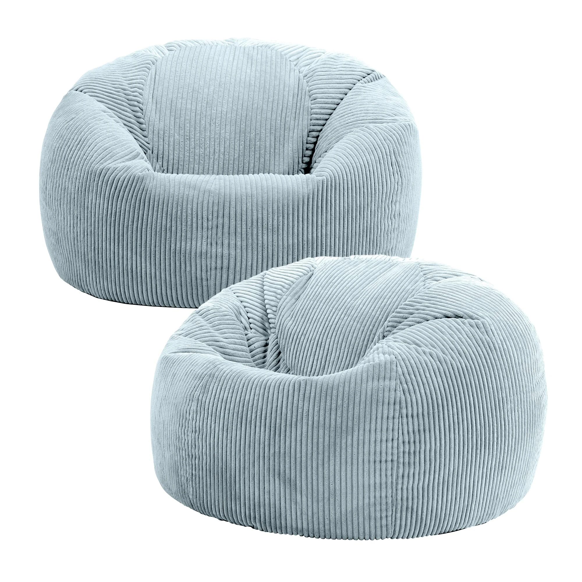 icon Kingston Cord Bean Bag, Set of 2, Icy Blue, Large Adult Bean Bag Chair with Filling Included, Comfy Chair, Living Room Furniture, Bedroom Furniture