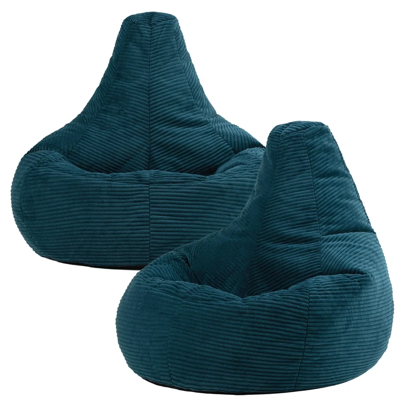 icon Dalton Cord Bean Bag Chair, Set of 2, Teal Green, Large Adult Bean Bag with Filling Included, Comfy Chair, Living Room Furniture, Bedroom Furniture