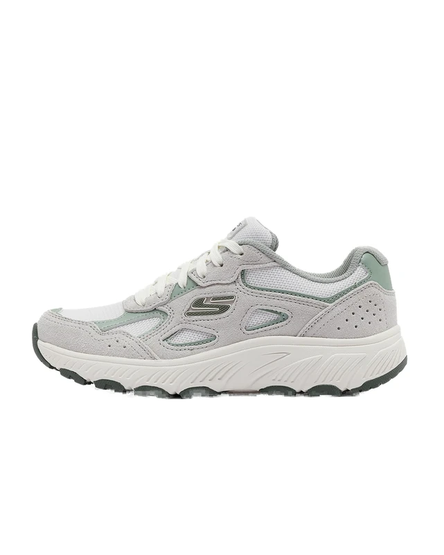 Skechers Women's Hillcrest 2.0 Trekking Low Cut Shoes, Off White Suede/Textile/Green Synthetic, 5 UK