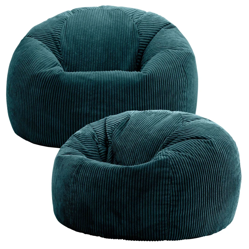 icon Kingston Cord Bean Bag, Set of 2, Teal Green, Large Adult Bean Bag Chair with Filling Included, Comfy Chair, Living Room Furniture, Bedroom Furniture
