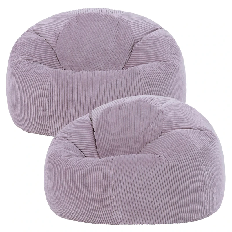 icon Kingston Cord Bean Bag, Set of 2, Lavender, Large Adult Bean Bag Chair with Filling Included, Comfy Chair, Living Room Furniture, Bedroom Furniture