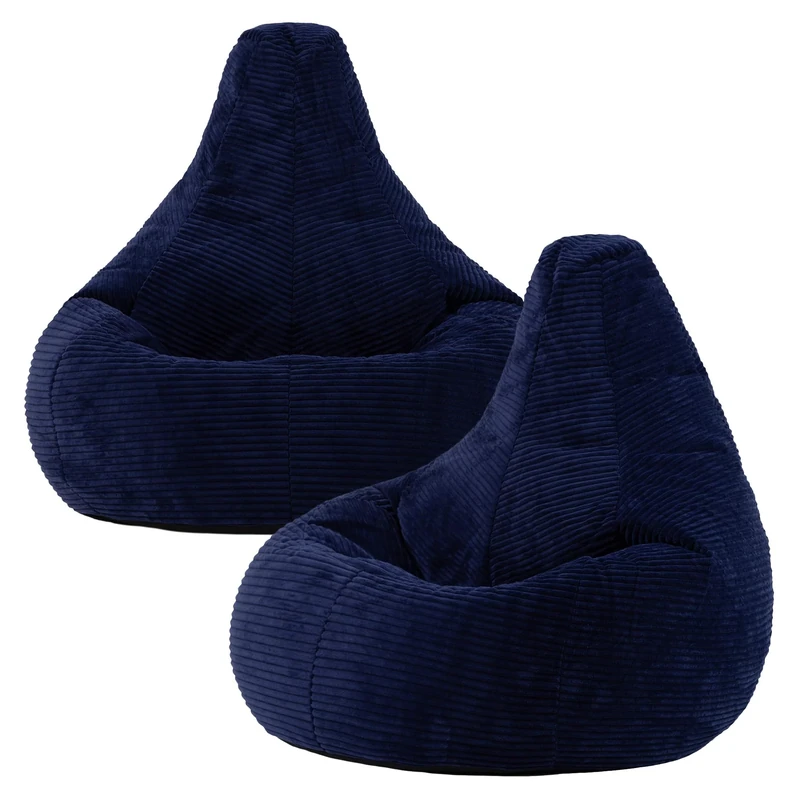 icon Dalton Cord Bean Bag Chair, Set of 2, Navy Blue, Large Adult Bean Bag with Filling Included, Comfy Chair, Living Room Furniture, Bedroom Furniture