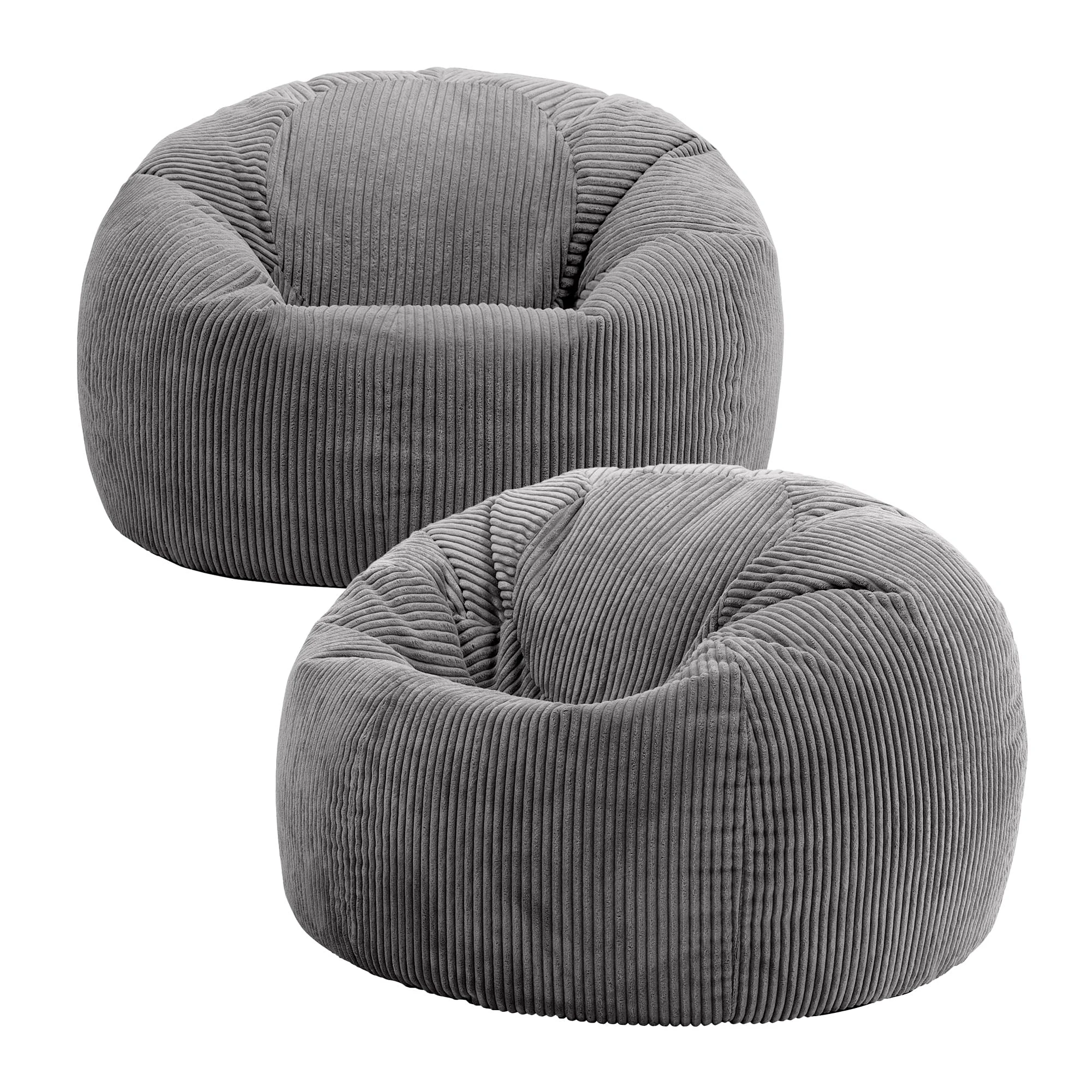 icon Kingston Cord Bean Bag, Set of 2, Charcoal Grey, Large Adult Bean Bag Chair with Filling Included, Comfy Chair, Living Room Furniture, Bedroom Furniture