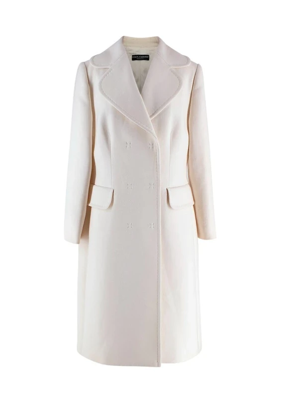 Dolce & Gabbana Cream Wool Double Breasted Longline Coat