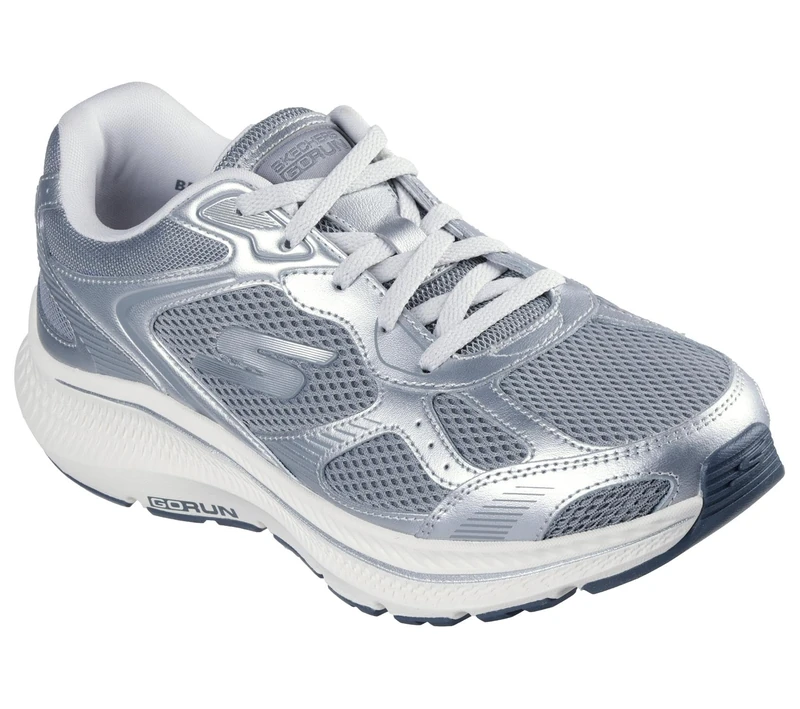 Skechers Women's Go Run Consistent 2.0 Volt Sneaker, Gray Leather/Silver Trim, 8 UK