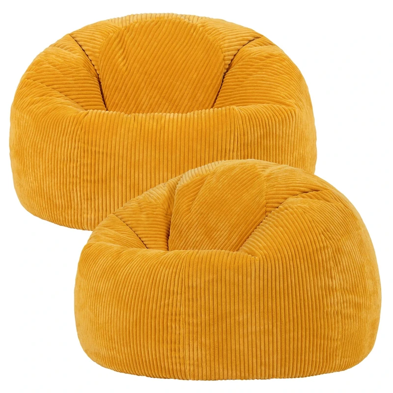 icon Kingston Cord Bean Bag, Set of 2, Ochre Yellow, Large Adult Bean Bag Chair with Filling Included, Comfy Chair, Living Room Furniture, Bedroom Furniture