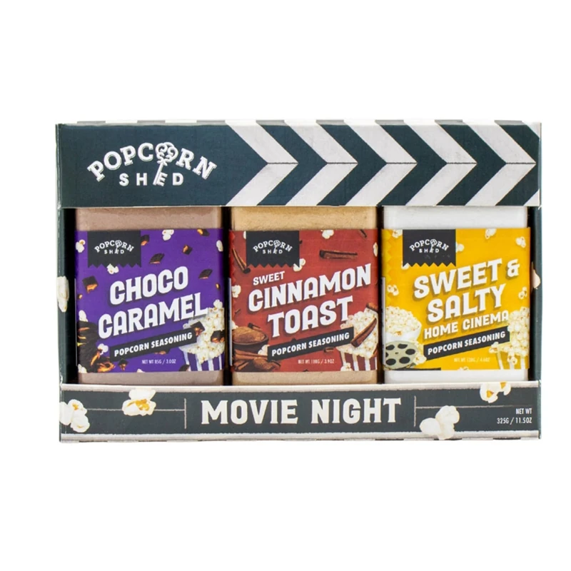 Popcorn Shed Movie Night Popcorn Seasonings (3 Flavours) - Sweet and Savoury Popcorn Flavouring Variety Pack, Easy & Low Calorie Snack, Perfect for Movie Nights, Parties & Gifting